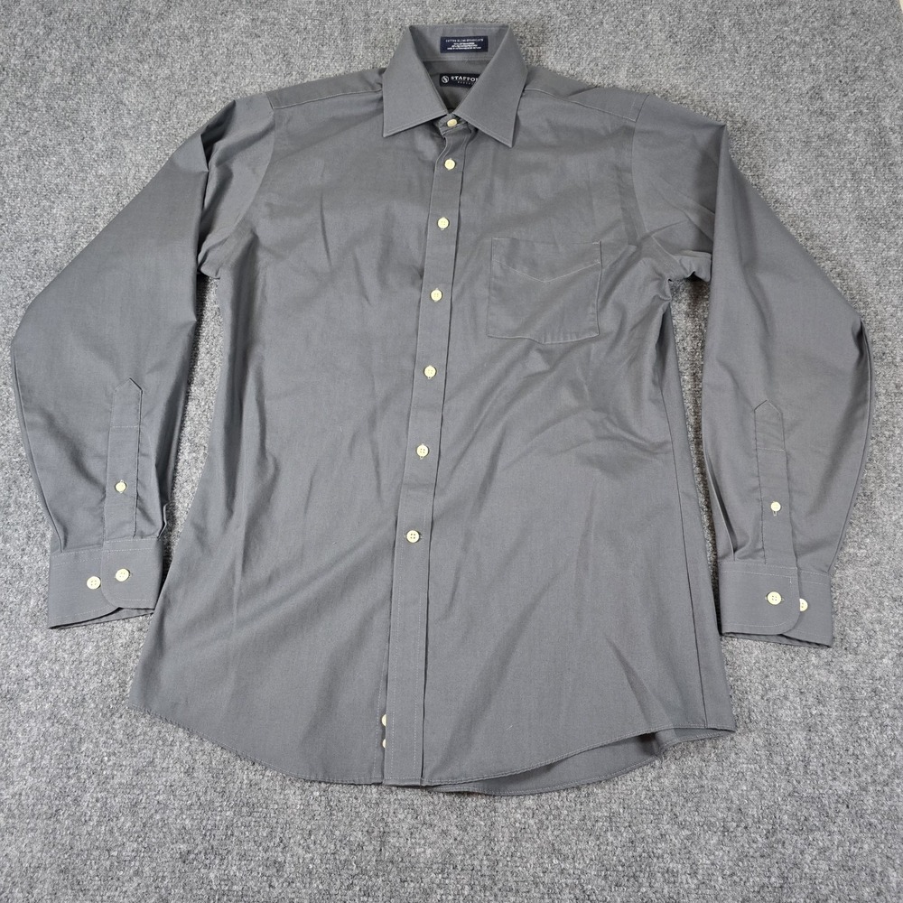 Stafford Travel Button Up Shirt Mens Medium Long Sleeve‎ Gray Regular Fit